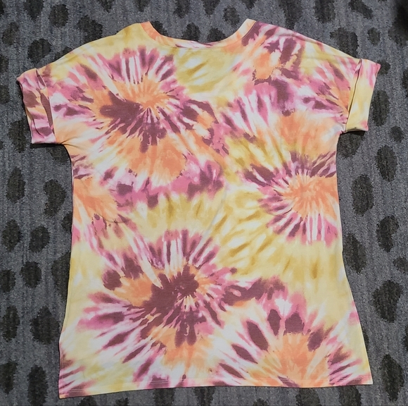 Zenana Yellow and Pink Tie-dye Tee sz S - Picture 4 of 7